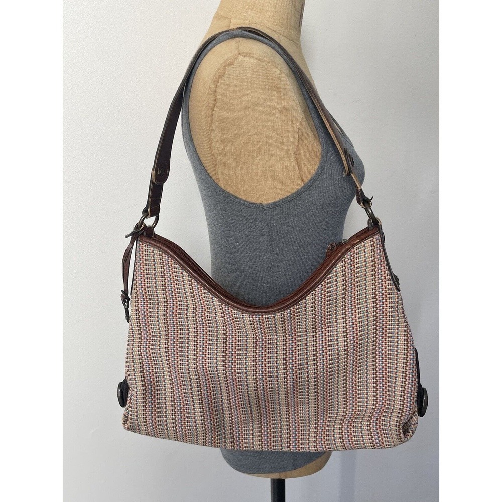 Fossil Key Earthtones Woven Medium Size Tote Satchel Hobo Shoulder Bag Purse